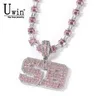 Uwin Pink Baguette Letters Custom Name Necklace Pendant With Heart Tennis Chain or baguetter chain