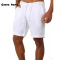 Summer Men's Solid Color Beach Pants Shorts Homme Short Casual Linen Gym Man Drawstring Buttons