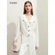 AMII Minimalism Chambray Retro Women's Wool Cardigan 2024 Spring New V-neck Knitted Short Straight