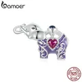 BAMOER 925 Sterling Silver Hollowed-out Elephant Bead Charm Inlaid Red CZ Animal Charm Bead fit