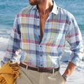 Homme Chemise Chemise boutonnée Chemisette Chemise d'été Chemise décontractée Chemise de plage Bleu manche longue Plaid Revers Plein Air Vacances Imprimer Vêtement Tenue Mode Loisir Chemise hawaïenne