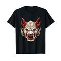 Gruselige Yokai Oni Maske Japanischer Anime Krieger T-Shirt