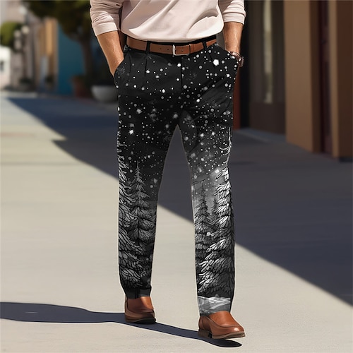 Weihnachtsbaum Geschäftlich Brautkleider schlicht Herren 3D-Druck Anzughosen Hosen Hose Outdoor Freizeitskleidung Strassenmode Weihnachten Polyester Schwarz Marinenblau Braun S M L Mittlere Image