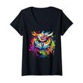 Damen Splash Art Owls Lover Bunte östliche Kreischeule T-Shirt mit V-Ausschnitt