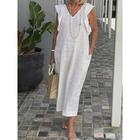 Women's Black White Yellow Summer Spring Maxi long Dress Midi Dress White Dress Cotton Linen Dresses Sundress Modern Casual Daily Weekend Loose Fit Plain V Neck