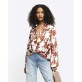 Brown Floral Wrap Shirt - White - River Island Tops