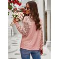 Women's Lace Shirt Going Out Tops Blouse Plain Sexy Flower Party Holiday Going out Lantern Sleeve White Pink Wine Lace Long Sleeve Fashion Romantic Sexy Turtleneck High Neck Form Fit Spring Fall