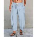 Men's Linen Pants Trousers Summer Pants Beach Pants Harem Pants Pocket Drawstring Elastic Waist Plain Comfort Breathable Daily Holiday Vacation Hawaiian Boho Black White