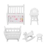 Dollhouse Nursery Furniture White 1:12 Crib Bassinet Chair Hobbyhorse Round Stool Alloy Miniature Baby Furniture