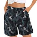 EHQJNJ Female Linen Shorts for Women Women s Casual Shorts Summer Comfy Beach Shorts Elastic Waist Floral Print with 2 Pockets Black Shorts Women Denim Loose Bike Shorts