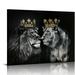 CANFLASHION Black and White Lion Pictures Wall Decor King and Queen Lion with Gold Crown Wall Art Lion and Lioness Poster African Animal Canvas Prints Modern Framed Artwork for Bedroom