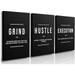 Hustle Grind Execution Wall Art Set of 3 Framed Canvas Black Motiviational Wall Art Home Office Wall Decor Inspirational Positive Quotes Posters Success Entrepreneur Gifts for Mens Guys 12 x16