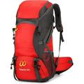 JIAN YA NA Hiking Backpack 50L for Men Women Waterproof Rucksack Lightweight Travel Rucksack Backpack with Rain Cover for Camping Trekking Hiking Walking Outdoor Sports(Red)