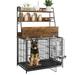 Wooden Dog Crate Furniture with Storage Shelves Dog Kennel Indoor with Removable Tray Double Doors Modern Dog Crate Dog House with Two Adjustable Stainless Steel Bowls End Table Dog Crate