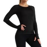 Workout Shirts for Women Long Sleeve Workout Tops Seamless Compression Yoga Shirts Gym Athletic Tops with Thumbholes Large Black