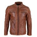 Mens Real Leather Jacket Tailored Fit Biker Zipped Smart Casual Retro Vintage