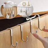2pcs Over The Door Drawer Cabinet Hook 304 Stainless Steel Double S-Shaped Hook Holder Hanger Metal Heavy Duty Free Punching Door Back Hanging Clothes Hook Organizer for Towel Cloth Bags Sundries