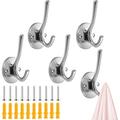 5 Pack Round Brushed Nickel Coat Hooks Silver Robe Hooks Zinc Alloy Towel Hooks for Bathroom Wall Mounted Coat Hook Double Wall Hooks for Hanging Bathroom Hooks for Towels