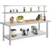 GOGRANT 60 x 36 Stainless Steel Work Table NSF Heavy Duty Commercial Food Prep Worktable with Overshelves & Adjustable Shelf for Kitchen Prep Work