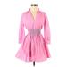 Zara Casual Dress - Fit & Flare V-Neck 3/4 sleeves: Pink Solid Dresses - New - Women's Size X-Small