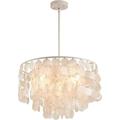 Modern 3-Light Natural Capiz Shell Pendant Lamp Ceiling Hanging Fixture Round Layered for Dining Room Dining Table Bedroom Kitchen D20 x H13