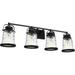 Black Vanity Lights 4-Light Farmhouse Bathroom Lighting Fixtures Rustic Wall Sconces with Hammered Glass Shades Industrial Vintage Wall Mount Lamps Over Mirror