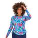 Plus Size Women's Adjustable Side Tie Long Sleeve Swim Tee with Built-In Bra by Swimsuits For All in Bright Watercolor Floral (Size 20)