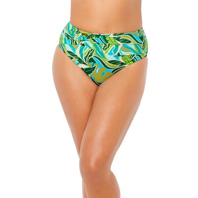 Plus Size Women's Faux Tortoise Shell Ring Bikini Bottom by Swimsuits For All in Groovy Green Leaves (Size 18)