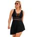 Plus Size Women's Diamante Trim Asymmetrical Swimdress by Swimsuits For All in Black (Size 22)