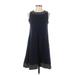 Ann Taylor LOFT Outlet Casual Dress - A-Line Crew Neck Sleeveless: Blue Print Dresses - Women's Size Small