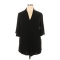 Suzanne Betro Short Sleeve Top Black Solid Plunge Tops - Women's Size 1X