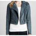 Free People Jackets & Coats | Free People Denim Moto Herringbone Chevron Cropped Jacket Women's Size 2 | Color: Blue | Size: 2