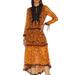 Coach Dresses | Coach Orange Rose Print Tiered Midi Dress Silk Size 6 | Color: Black/Orange | Size: 6