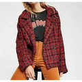 Free People Jackets & Coats | Free People Red Black Boucle Wool Blend Baby Coat Size Medium | Color: Black/Red | Size: M