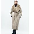 Zara Jackets & Coats | Faux Fur Collar Coat Zw Collection | Color: Cream | Size: S