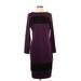 Hal Rubenstein Casual Dress - Sheath Crew Neck 3/4 sleeves: Purple Color Block Dresses - New - Women's Size Small