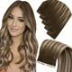 LaaVoo Injected Tape in Hair Extensions Human Hair Balayage Dark Brown Mix Caramel Blonde Hair Extensions Invisible Straight Remy Hair Extensions Tape Human Hair 22 inch 5pcs 12.5g #4/27/4