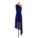 BCBGMAXAZRIA Cocktail Dress - Midi One Shoulder Sleeveless: Blue Solid Dresses - Women's Size X-Small