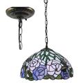 BOTOWI Rose Tiffany Style Stained Glass Ceiling Pendant Fixture with 12 Inch Wide Handmade Red Pink Blue Orange Lampshade Vintage Antique Hanging Lamp for Dining Room Hallway Counter Kitchen Island,E