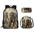 Kuiaobaty 3D Elephant Backpack Set for Boys Girls, Forest Elephant Print Kids School Bag Large Capacity, Set of 3 Rucksack Lunch Case Pen Box