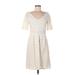 Banana Republic Mad Men Casual Dress - A-Line V-Neck Short sleeves: Ivory Solid Dresses - Women's Size 10