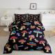 Homemissing Cartoon Mushroom Down Comforter Double Size Black Bedding Set for Boys Girls Children Kawaii Down Comforter Set Room Decor Natrue Quilt Set 3Pcs