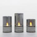 Fanna Flickering Flameless Led Candles Moving Flames, Flickering Battery Operated Grey Glass Candles with Timer Set of 3 - H 10cm / 12.5cm / 15cm