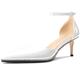 HDEUOLM Womens Mid Kitten Heel Pointed Toe Beaded Pumps Court Shoe Ankle Strap Two-Piece Prom Dress Patent Leather Summer 6 CM Heels White 8.5 UK