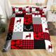 LANSHAN Black Elk Single Duvet Cover Red Plaid Bedding Microfibre Duvet Cover Set with Zipper Closure Soft Cosy Quilt Cover 200 x 200 cm and 2 Pillow Cases 50 x 75 cm