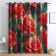 zcwl Red Flower Curtains for Bedroom Living Room, Floral Botanical Patterned Blackout Curtains, Thermal Insulated Eyelet Curtain, 90 Drop Window Treatments Drapes, 66x90 Inch (W x L), 2 Panels