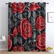 zcwl Red Rose Flower Curtains for Bedroom Living Room, Floral Patterned Blackout Curtains, Thermal Insulated Eyelet Curtain, 90 Drop Window Treatments Drapes, 66x90 Inch (W x L), 2 Panels