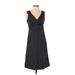 Ann Taylor LOFT Casual Dress - A-Line V Neck Sleeveless: Black Stripes Dresses - Women's Size 2