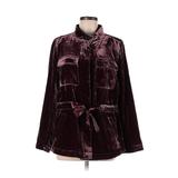 Ann Taylor LOFT Jacket: Mid-Length Burgundy Print Jackets & Outerwear - Women's Size Medium