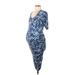 Motherhood Casual Dress - Midi Plunge Short sleeves: Blue Dresses - Women's Size Medium Maternity